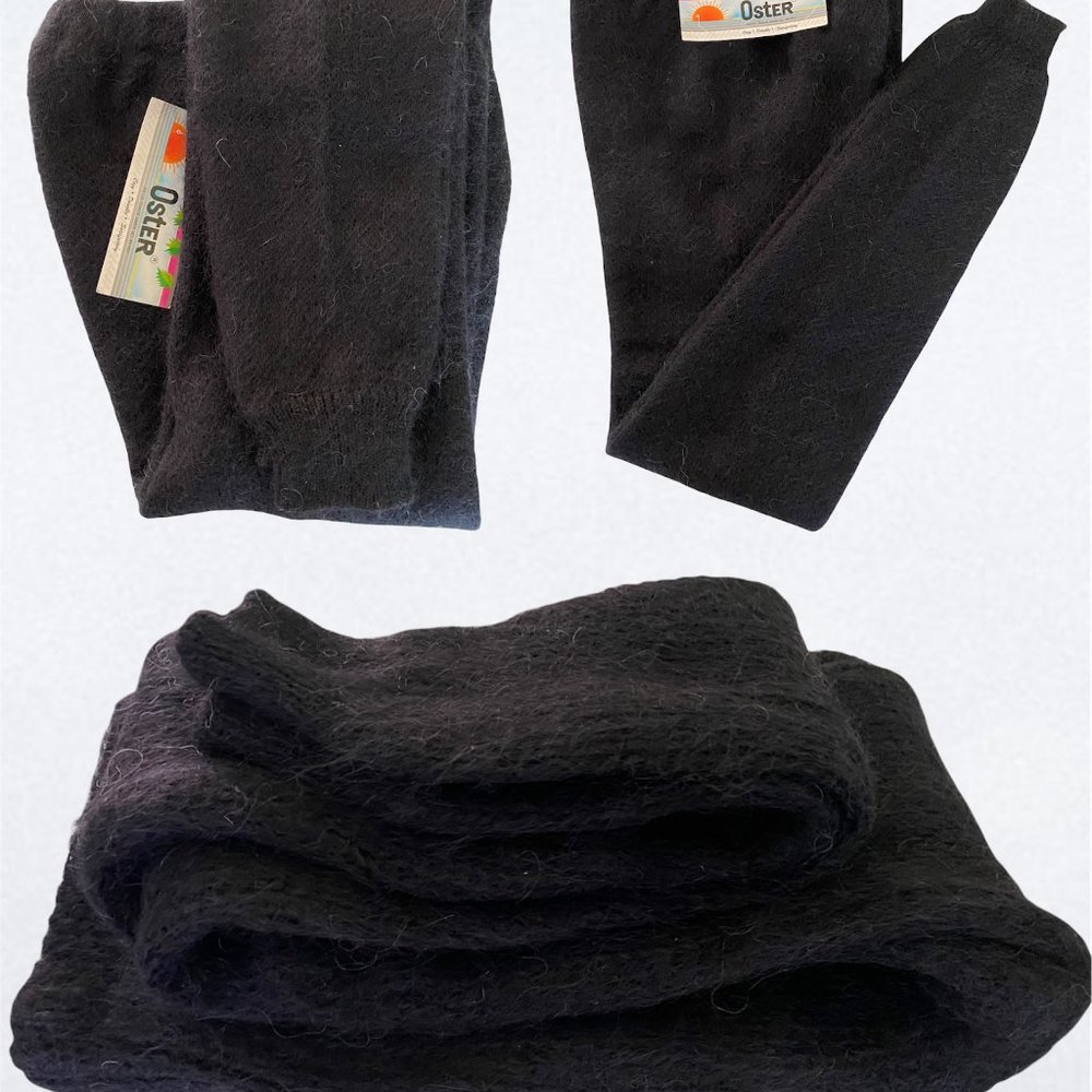 100% Maher Wool Warm Leggings, , M, Black,